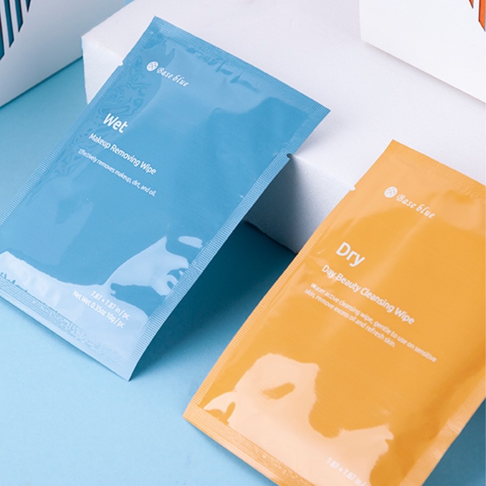BASEBLUE COSMETICS Dry and Wet, Dual Action Facial Cleansing Wipes 20ct